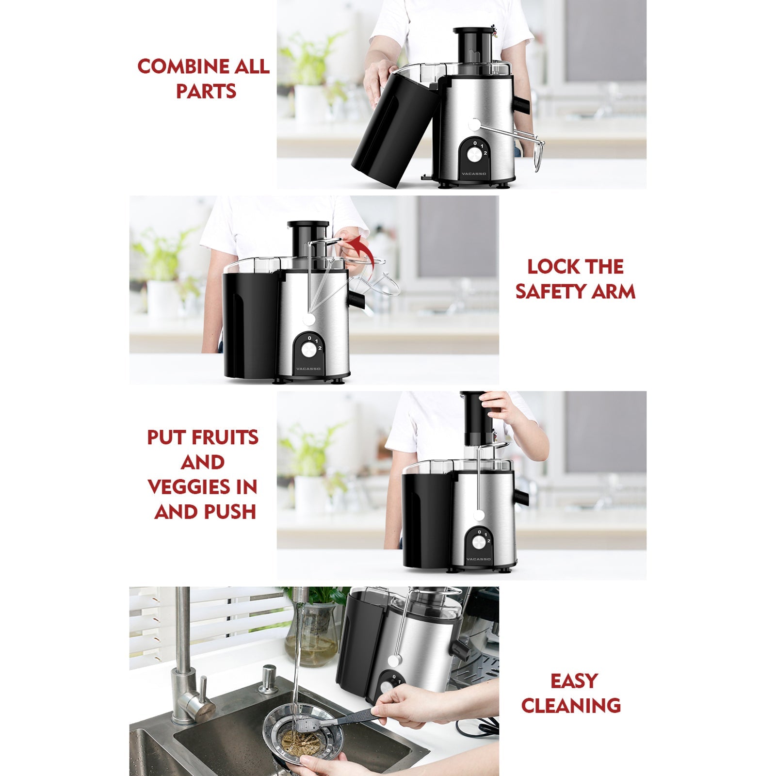 VACASSO Juicer Machine Easy to Clean with 2 Speeds for Lemon Citrus Celery Orange, 400W Centrifugal Juicer Extractor with Wide Mouth_7